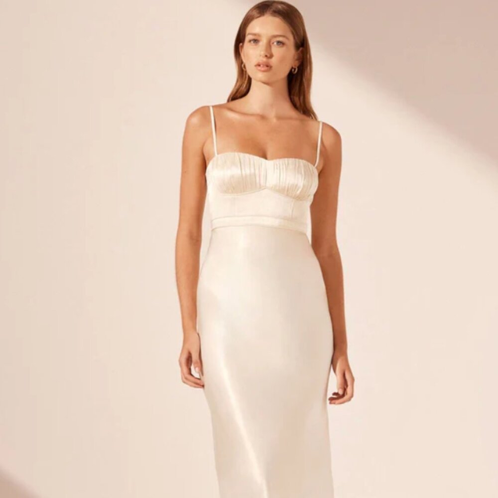 Shona Joy LA LUNE CORDED RUCHED MAXI DRESS - CREAM NWT